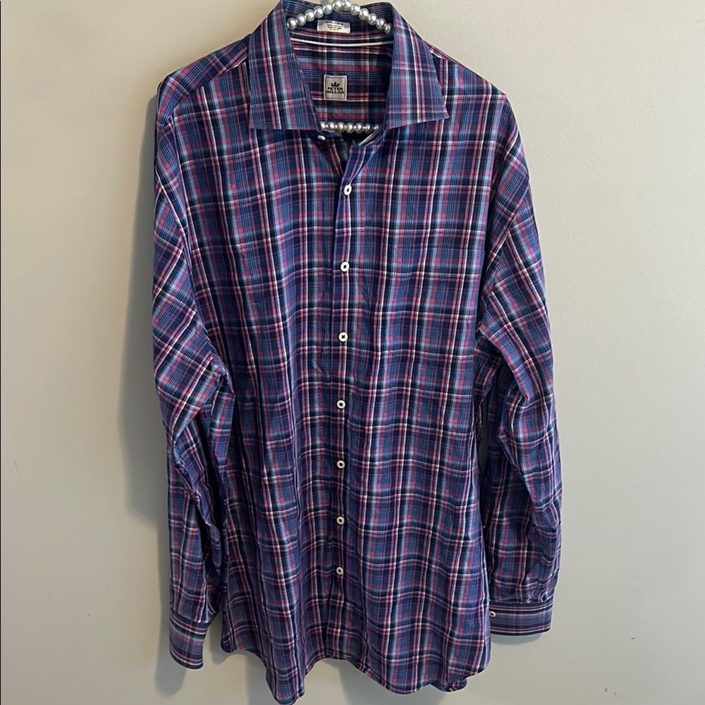 Peter Millar Purple/Pink Plaid Long Sleeve Button Down Shirt. Size XL